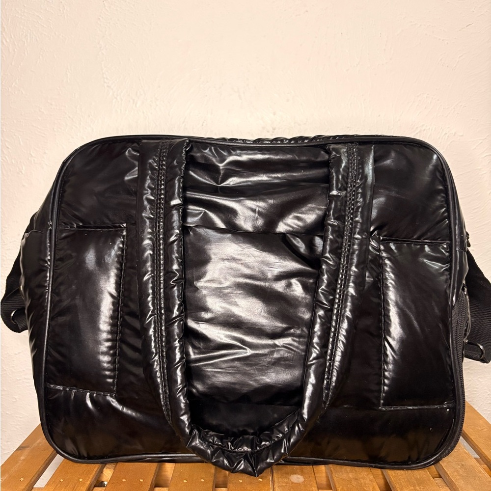 Black Quilted Shine Duffel Bag - Padded Travel Carryall